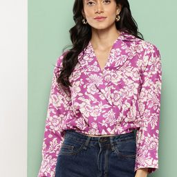 Killer Floral Print Lapel Collar Crop Wrap Top-picture-0