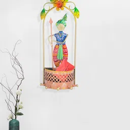 Golden Peacock Blue & Red Metallic Abstract Wall Decor-45