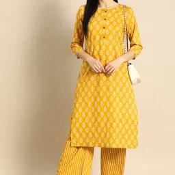 Anouk Women Yellow & White Printed Kurta with Palazzos-image-48