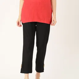 RANGMAYEE Women Black Straight Fit Solid Regular Trousers-image-15