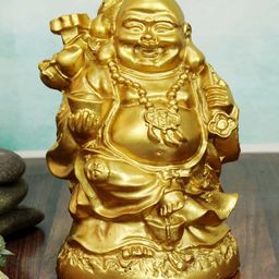 TIED RIBBONS Gold-Toned Laughing Buddha Figurine Showpiece-2