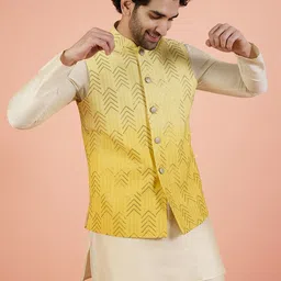 KISAH Sequin Embellished Nehru Jacket With Pocket Square-1