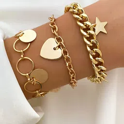 Jewels Galaxy Women 3 Gold-Toned Gold-Plated Link Bracelet-10