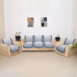 Aura Grey & Blue 6 Pieces Printed 5 Seater Sofa Covers-image-19