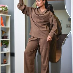 STYLESHIFT Cuffed Sleeves Cowl Neck Top With Trousers-picture-31