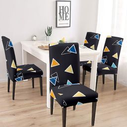 Cortina Black Set Of 4 Geometric Printed Chair Covers-19