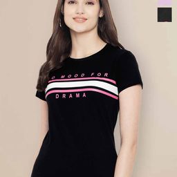 Metronaut Women Typography 3 Printed Applique T-shirt-image-53