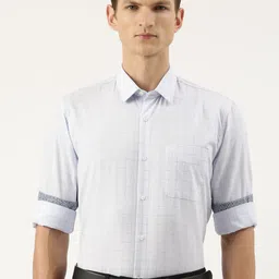 Peter England Slim Fit Windowpane Checks Formal Shirt-image-48