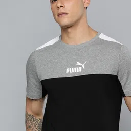 Puma Men Black & Grey Essentials Colourblocked T-shirt-image-95