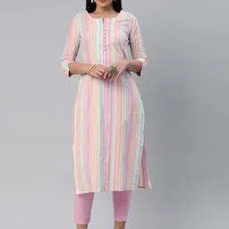 KALINI Women Striped Pure Cotton Kurta With Trousers-55