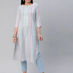 KALINI Women Striped Pure Cotton Kurta With Trousers-picture-24
