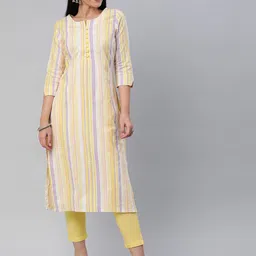 KALINI Women Striped Pure Cotton Kurta With Trousers-picture-23