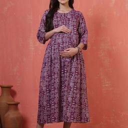 Nayo Women Floral Printed Maternity Cotton Maxi Dress-image-46