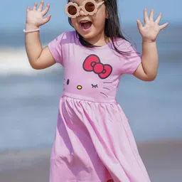 Nap Chief Girls Cotton Pink Hello Kitty Printed Dress-picture-23