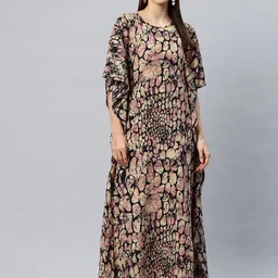 Cottinfab Abstract Print Kimono Sleeve Crepe Maxi Dress-picture-26