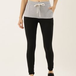 Campus Sutra Women Black & Grey Colourblocked Straight Fit Joggers-image-48