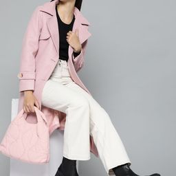 Chemistry Women Pink Melange Solid Longline Overcoat-image-50