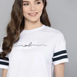 mast & harbour Mast  Harbour Women White Pure Cotton Relaxed Fit Printed Round Neck Pure Cotton T-shirt-picture-2