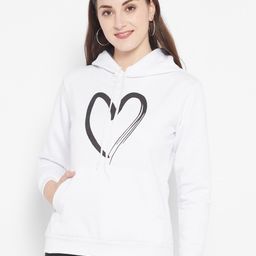 Popster Women White Printed Hooded Fleece Sweatshirt-image-4