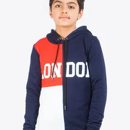 ariel Boys Navy Blue Colourblocked Hooded Sweatshirt-image-6