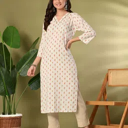 Lavantika Floral Printed V-Neck Cotton Straight Kurta-image-44