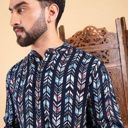 House of Pataudi Chevron Printed Straight Short Kurta-picture-57