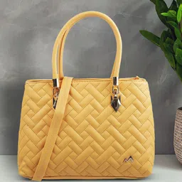 Metro Yellow Textured Structured Satchel Bag with Quilted-15