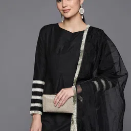 Inddus Solid Lace Detailing Kurta with Trouser and Dupatta-picture-17