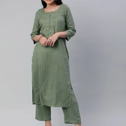 KALINI Women Self Design Pure Cotton Kurta With Trousers-picture-29