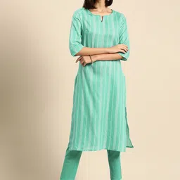 Anouk Women Blue Printed Pure Cotton Kurta with Trousers-picture-42