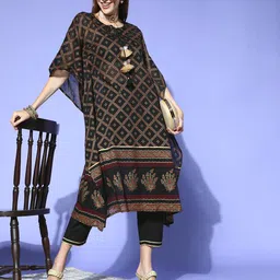 Indo Era Ethnic Motifs Cotton Blend New Age Kaftan Kurta Set-image-77
