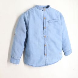 Cherry Crumble Boys Band Collar Denim Cotton Casual Shirt-picture-14