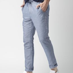 Mast & Harbour Men Blue Linen Blend Casual Cotton Linen Trousers-image-33