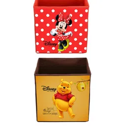 Kuber Industries Set Of 4 Disney Minnie Mouse & Winnie-The Pooh Print Foldable Storage Cube Organizers image 3
