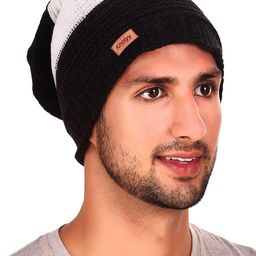 Knotyy Men Black & White Self Design Beanie-picture-6