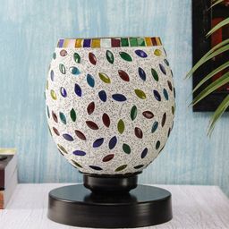 Devansh White & Red Textured Traditional Mosaic Table Lamp with Glass Shade image 3