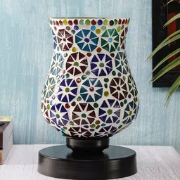 Devansh Grey & Red Mosaic Floral Printed Mosaic Tikona Table Lamp image 2
