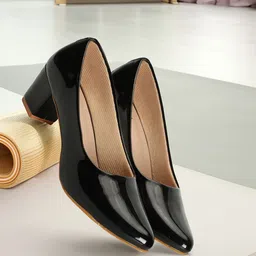 Denill Black Pointed Toe Block Pumps image 4