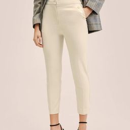 MANGO Women Off White Solid Straight Fit Trousers-32