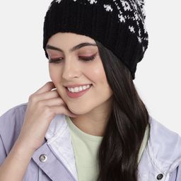 Magic Needles Unisex Black & White Self Design Beanie-7