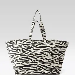 MANGO Zebra Printed Oversized Pure Cotton Shopper Tote Bag image 4