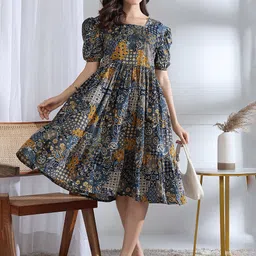Moda Rapido Ethnic Motifs Print Puff Sleeve Fit & Flare Dress-picture-32