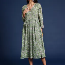 Taavi Bagru Printed Pure Cotton Ethnic Maxi Dress-image-18
