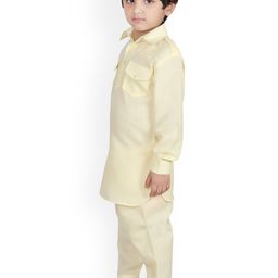 SG YUVRAJ Boys Yellow Solid Pathani Kurta with Pyjamas image 5
