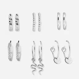 ToniQ Set of 6 Silver-Toned Circular Hoop Earrings image 2