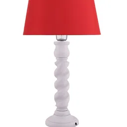 Homesake White & Red Solid Handcrafted Bedside Table Lamp with Shade image 2