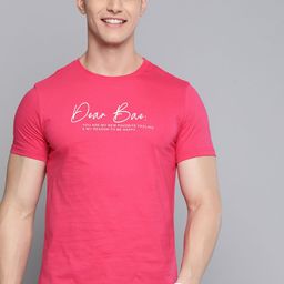 Mast & Harbour Men Pink Typography Pure Cotton T-shirt-image-52