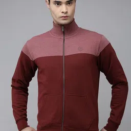 Pepe Jeans Men Maroon Colourblocked Front-Open Sweatshirt image 3