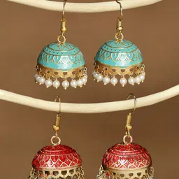 OOMPH Set of 2 Meenakari Enamel Dome Shaped Jhumkas-94