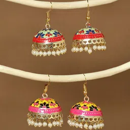 OOMPH Set of 2 Meenakari Enamel Dome Shaped Jhumkas-95
